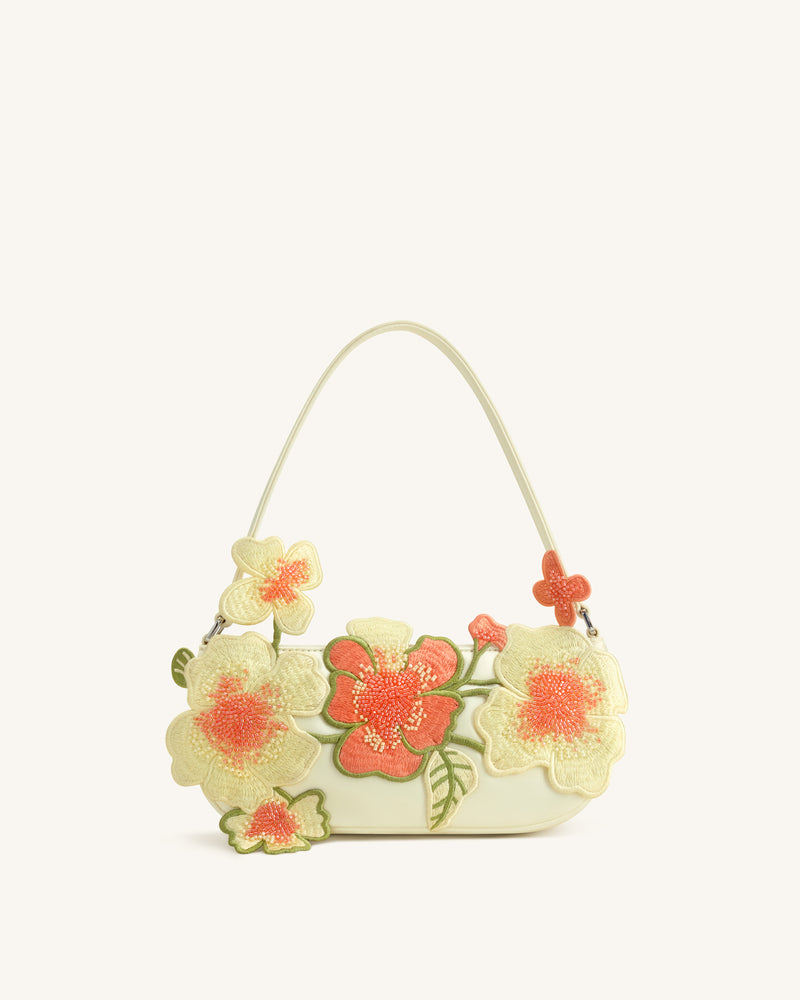 Leona Bead Embellished Shoulder Bag - Off White