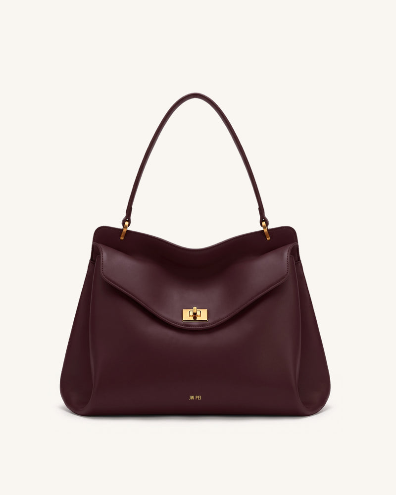 Lucia Turn-Lock Shoulder Bag - Deep Burgundy