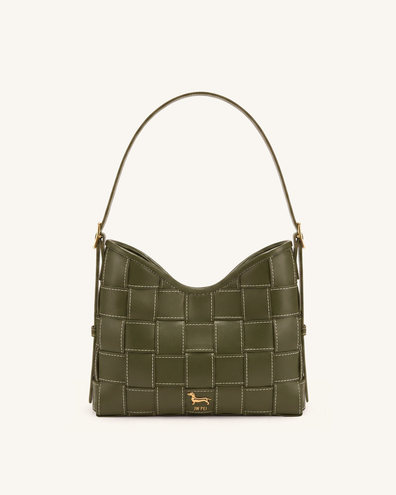 Nadine Dachshund Woven Hobo Bag - Olive Green