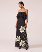 Lily Embroidered Layered Ruffle Strapless Maxi Dress - Black
