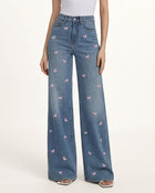 The Enchanted Pink Butterfly Wide-Leg Jeans - Coastal Blue