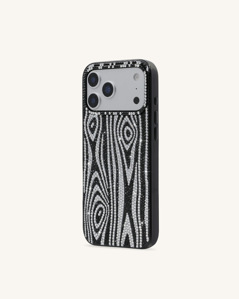 Zebra Rhinestone Phone Case - Black