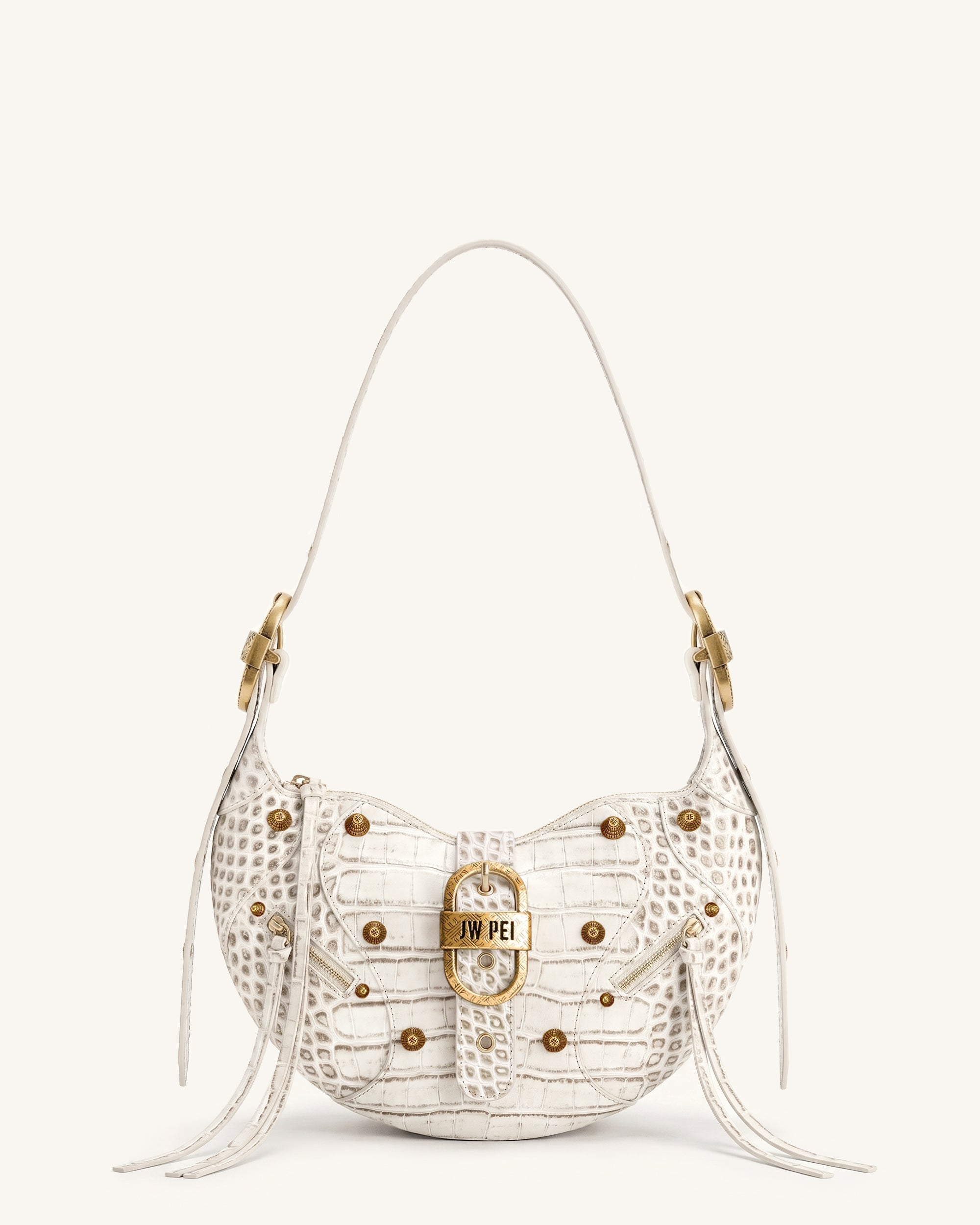 Tessa Studded Shoulder Bag - Ivory Croc | JW PEI