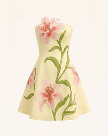 Lily Floral Print Strapless A-Line Mini Dress - Light Yellow