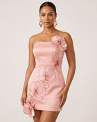 Orchid Embroidered Floral Appliqué Strapless Mini Dress - Pink