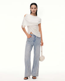 Convertible Asymmetrical Draped Semi-Sheer Cape Top - Ivory