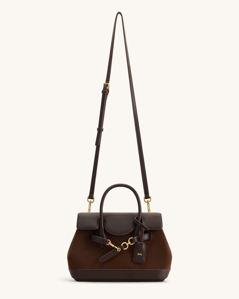 Alina Belted Satchel Bag - Dark Brown Canvas