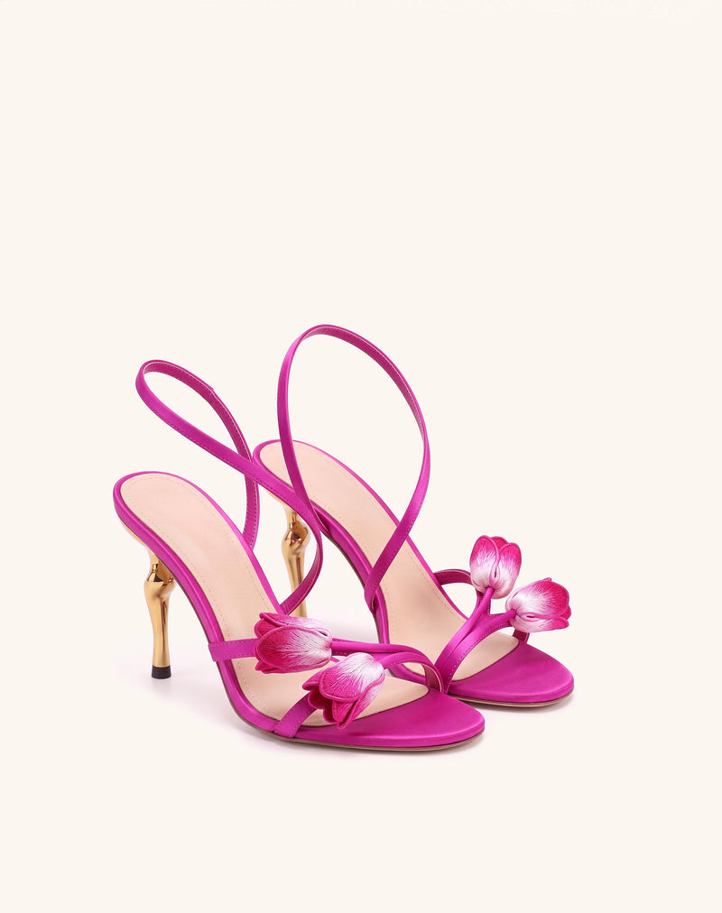 Amara Tulip Embroidered Wraparound Heels - Fuchsia