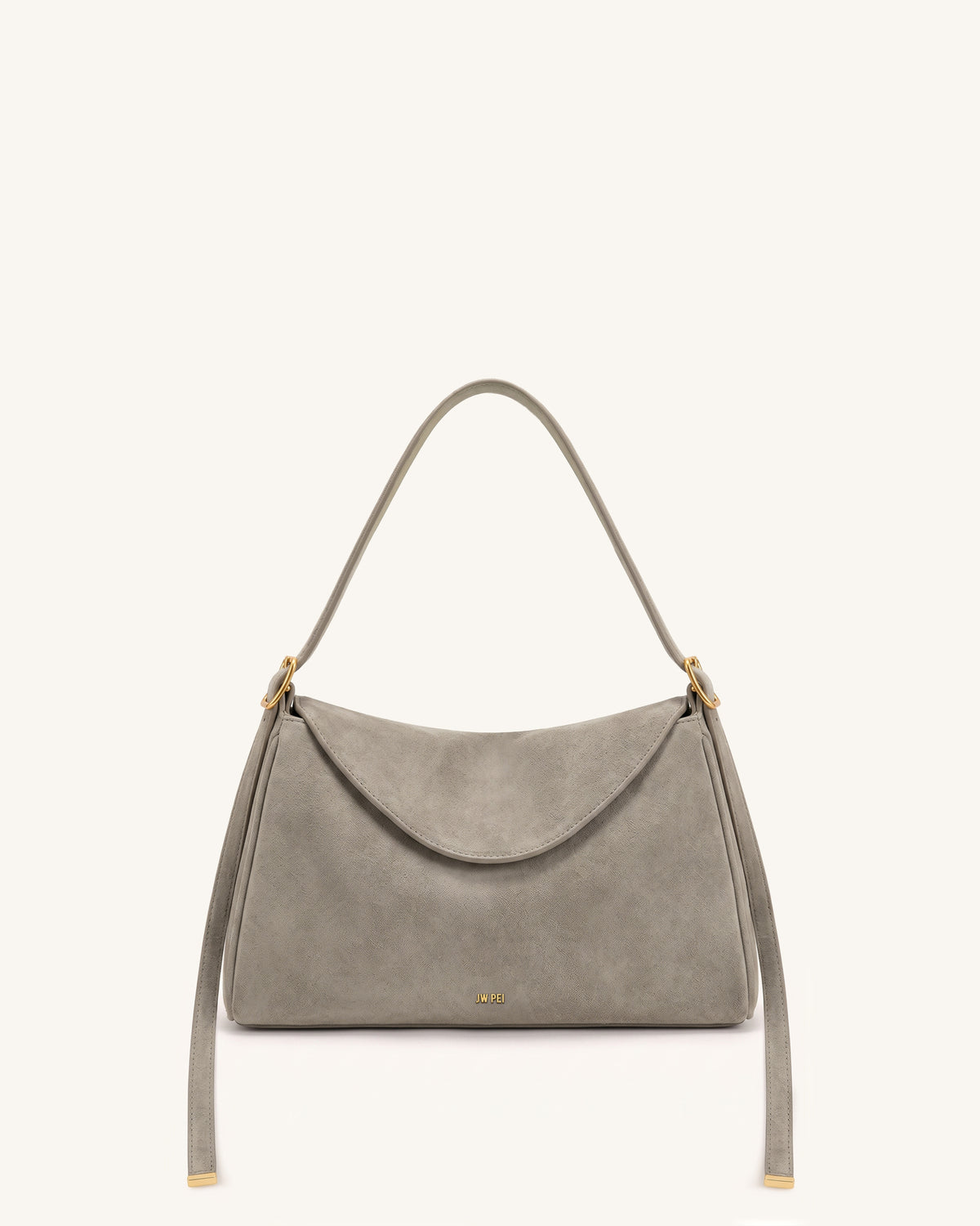 Elowen Faux Suede Flap Shoulder Bag - Light Gray