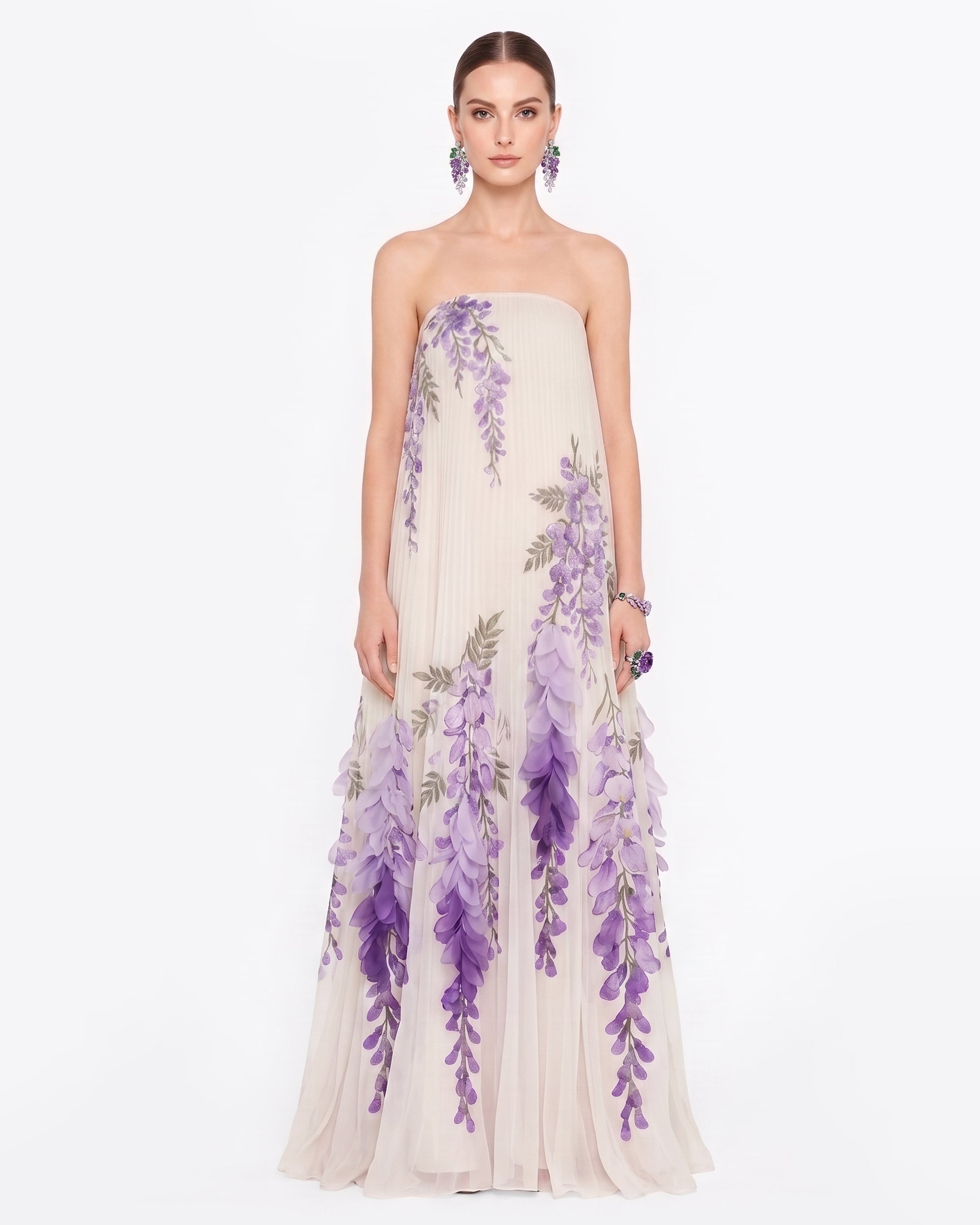 Wisteria Pleated Strapless Maxi Dress - Ivory