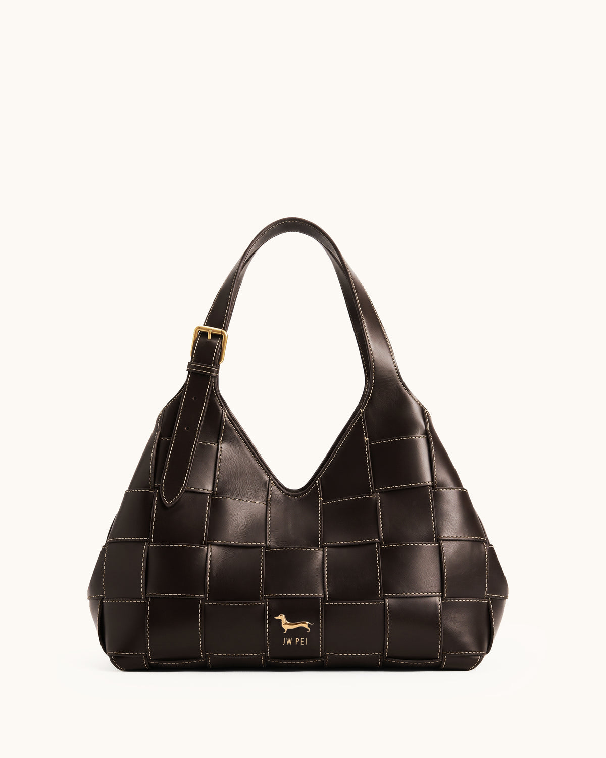 Nadine Woven Flared Shoulder Bag - Dark Brown