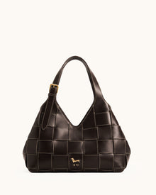 Nadine Woven Flared Shoulder Bag - Dark Brown