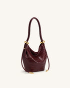 Ellie Metal Ring Embellished Bucket Bag - Burgundy Croc