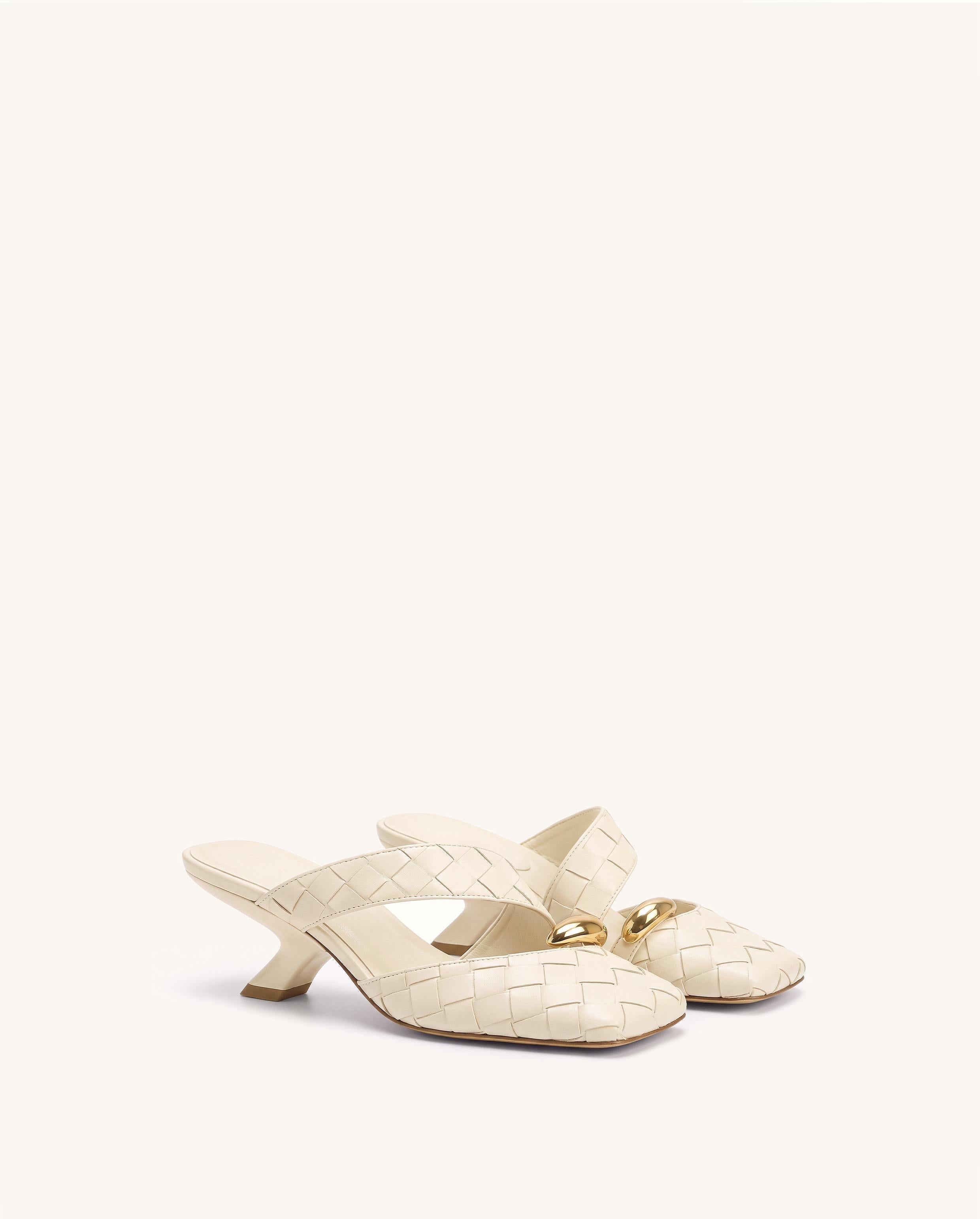 Noemi Woven Hardware Closed-Toe Mules - Beige
