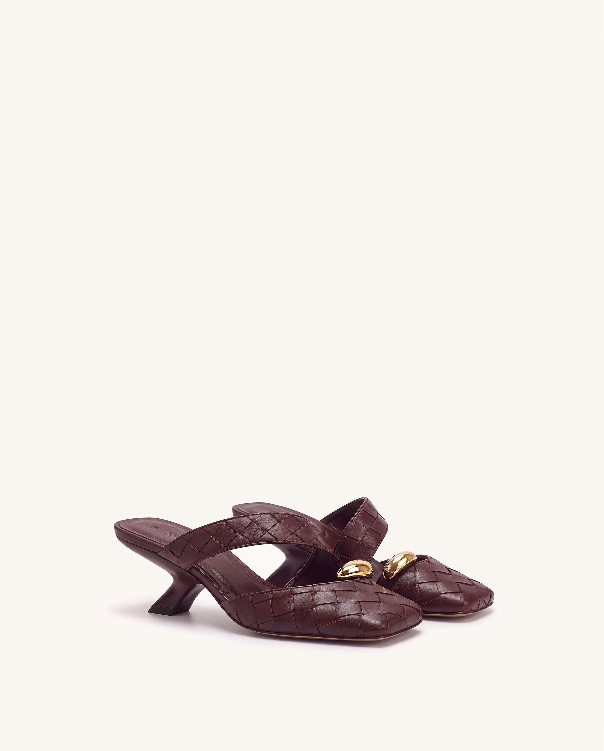 Noemi Woven Hardware Closed-Toe Mules - Burgundy