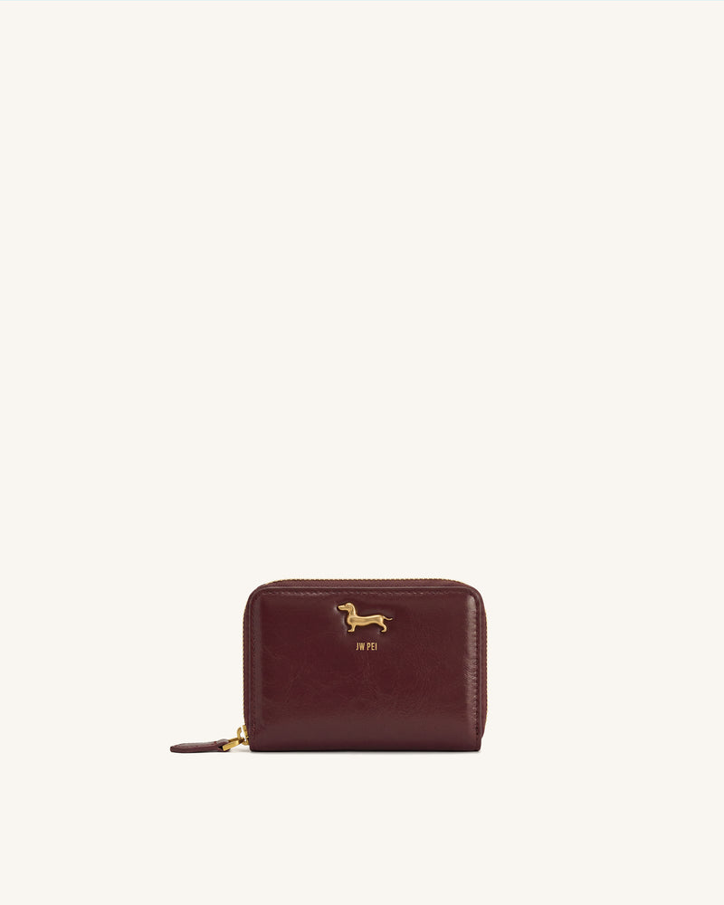 Maeve Dachshund Metal Emblem Zip Wallet - Brown