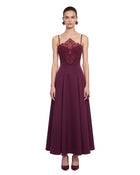3D Floral Strappy A-Line Maxi Dress - Burgundy