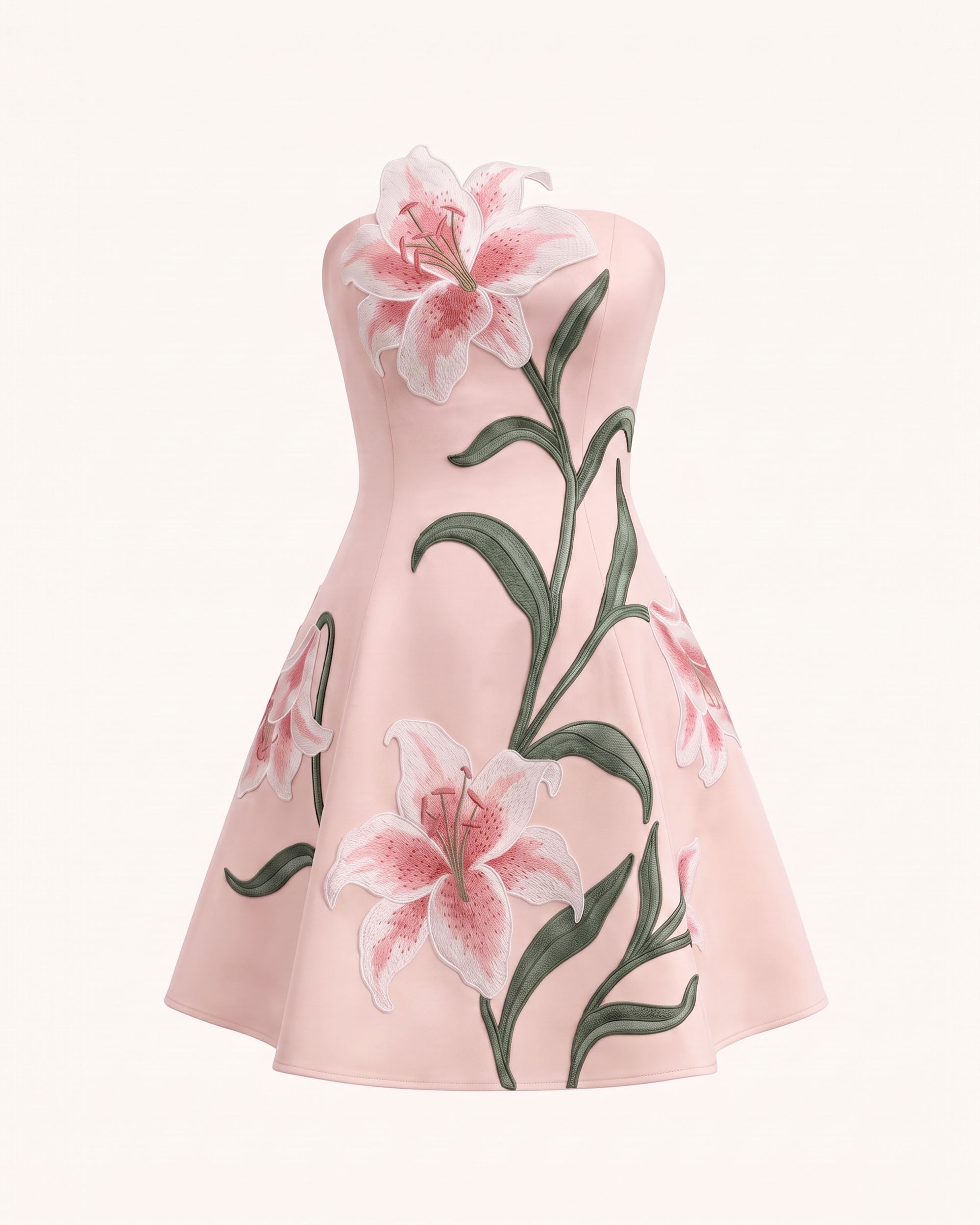 Lily Floral Print Strapless A-Line Mini Dress - Light Pink