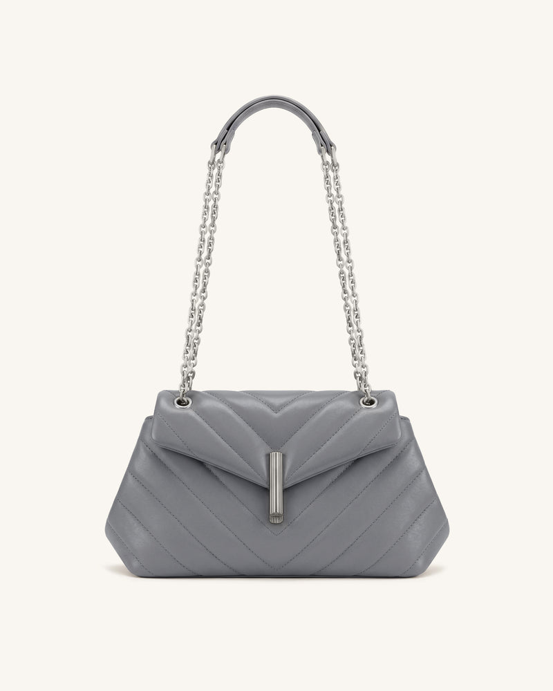 Valerie Quilted Chain Flap Shoulder Bag - Grey