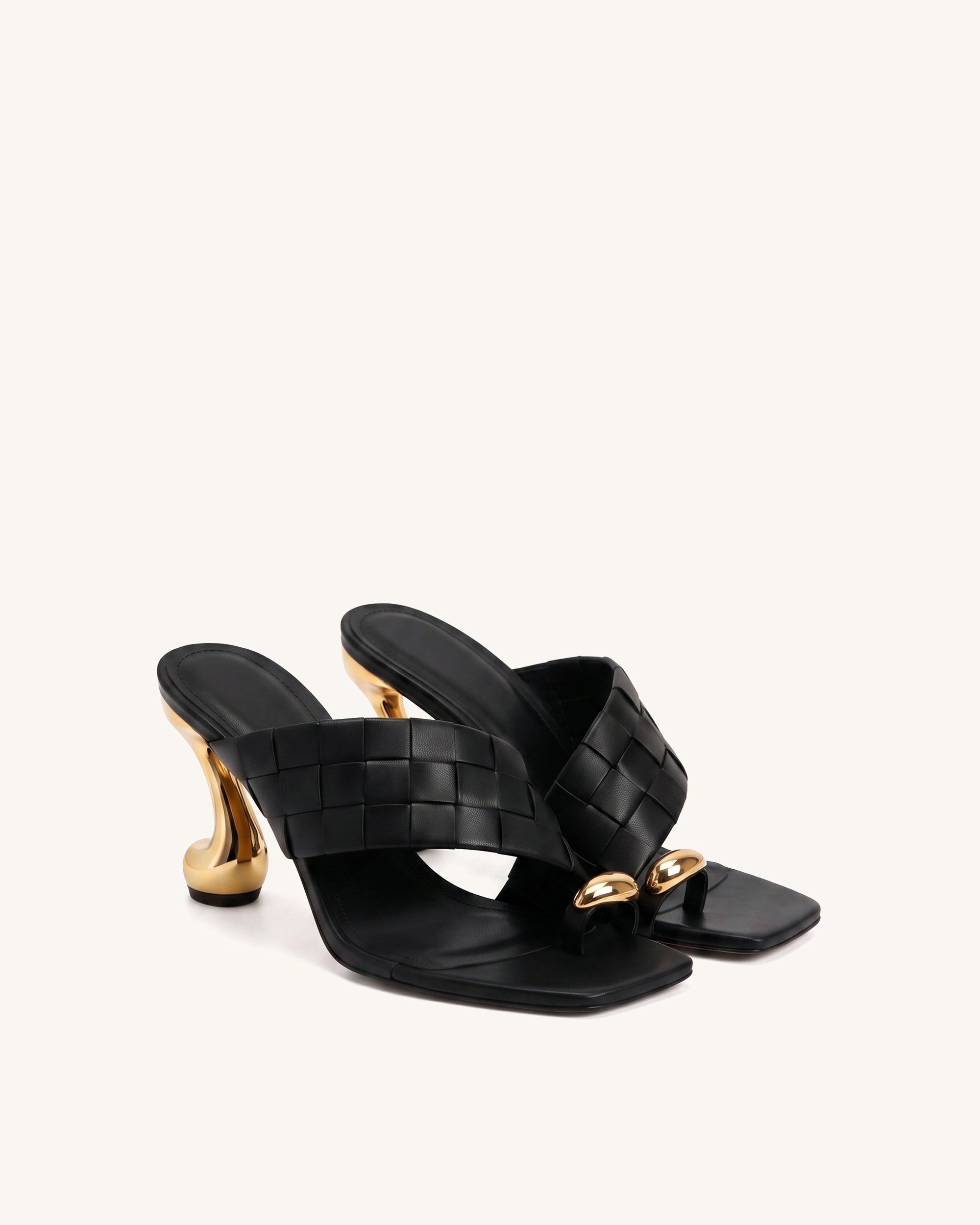 Noemi Square-Toe Woven Hardware Mules - Black