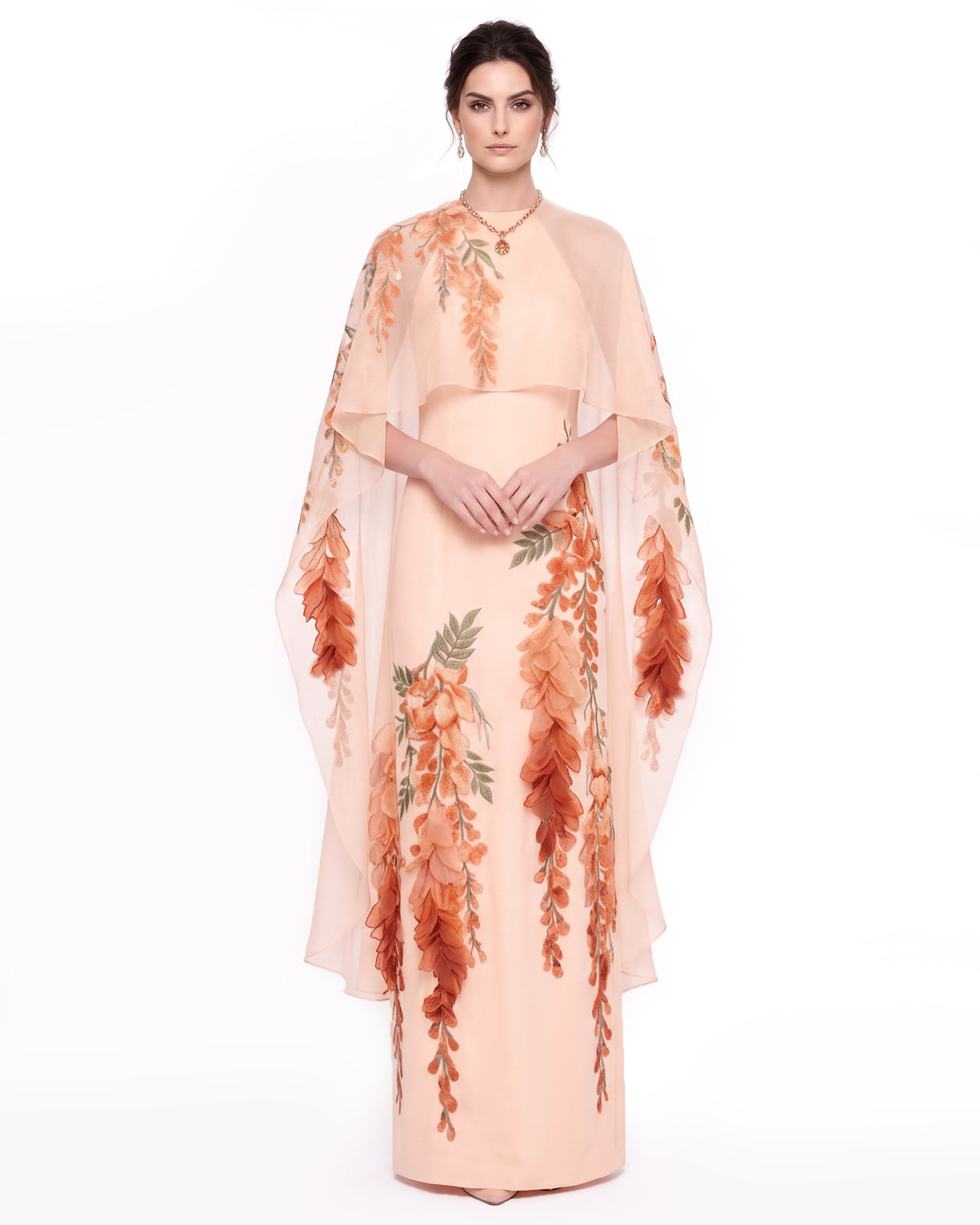 Wisteria Chiffon Cape Maxi Dress - Apricot