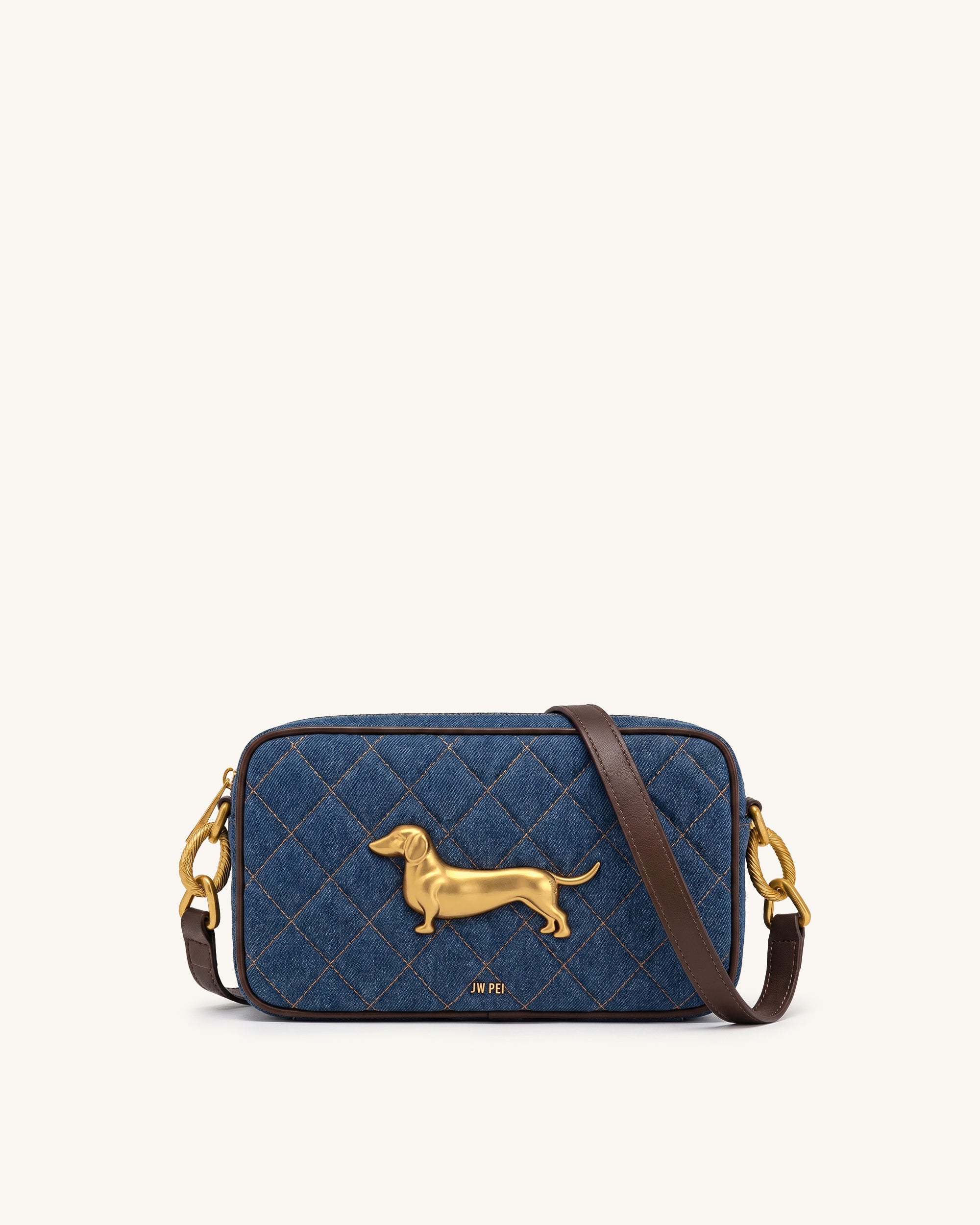 Riley Dachshund Quilted Shoulder Bag - Dark Blue Denim