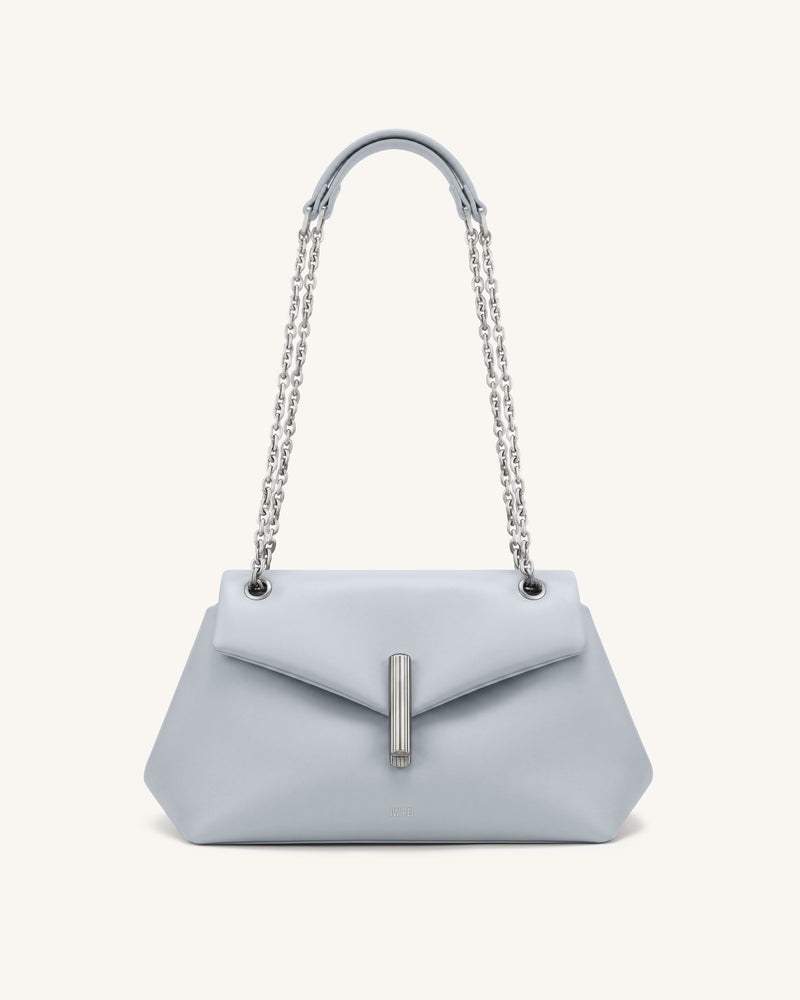 Valerie Chain Flap Shoulder Bag - Light Blue Gray