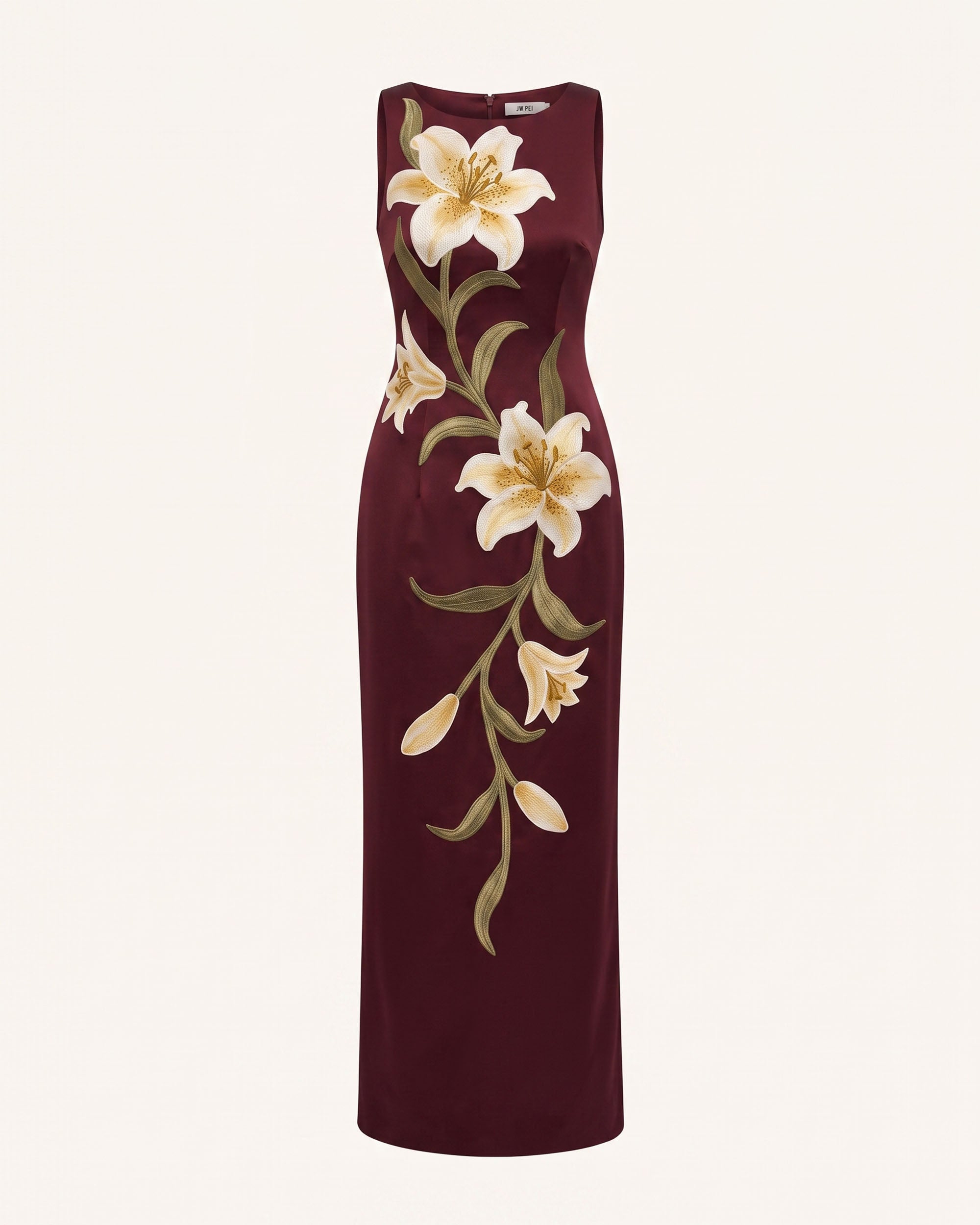 Lily Floral Print Sleeveless Column Maxi Dress - Burgundy