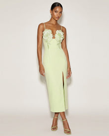 3D Floral Slit Maxi Dress - Light Green