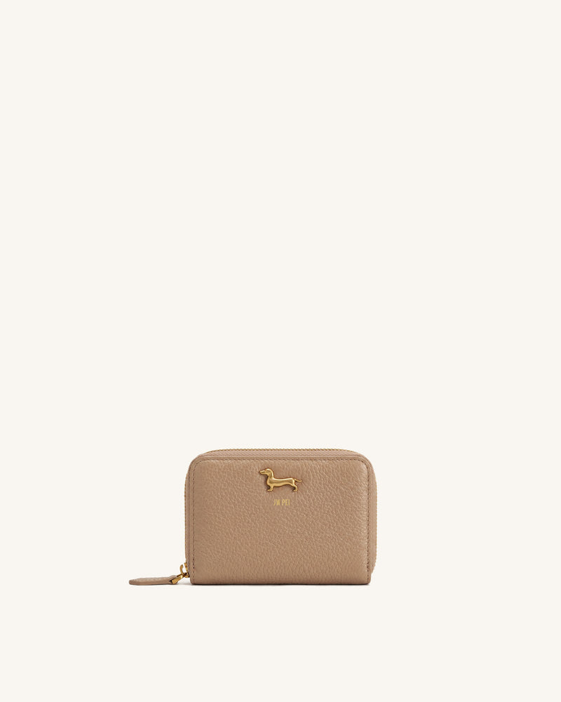 Maeve Dachshund Metal Emblem Zip Wallet - Light Brown