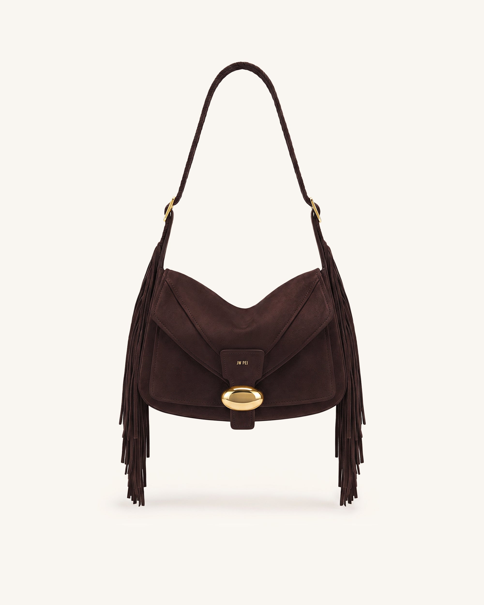 Avery Fringe Faux Suede Shoulder Bag - Dark Brown