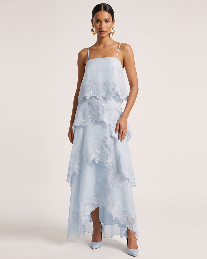 Orchid Embroidered Layered Maxi Dress - Light Blue