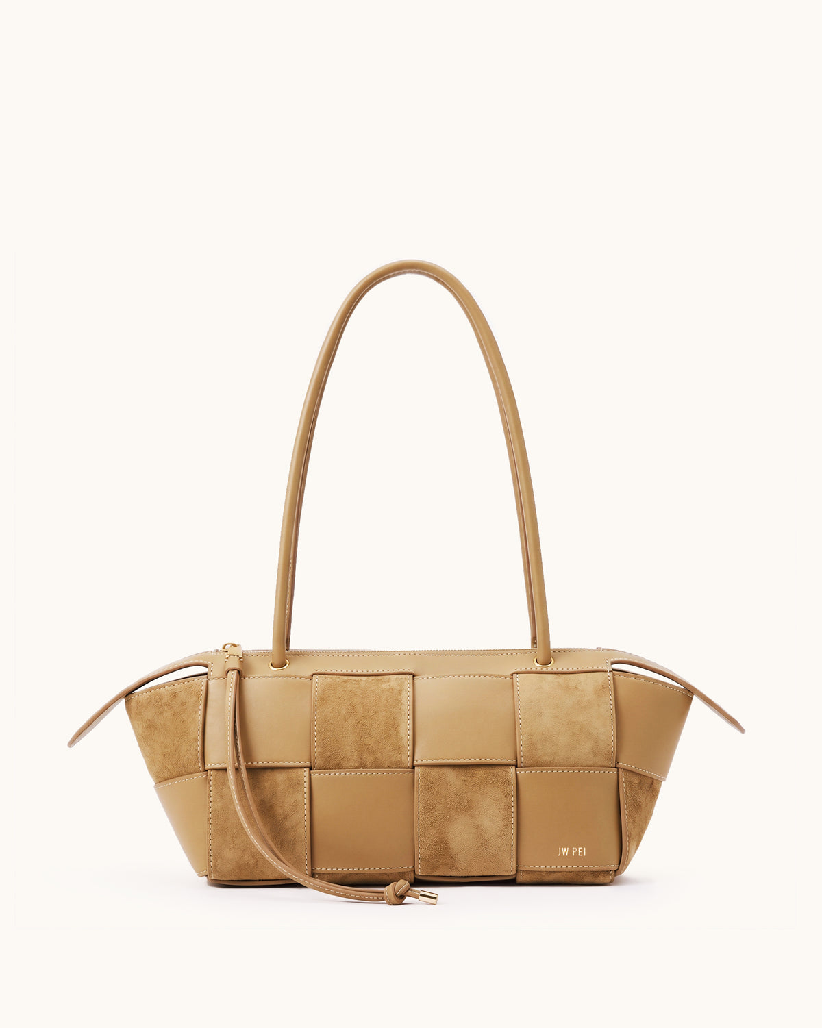 Nadine Woven Long-Handle Shoulder Bag - Camel