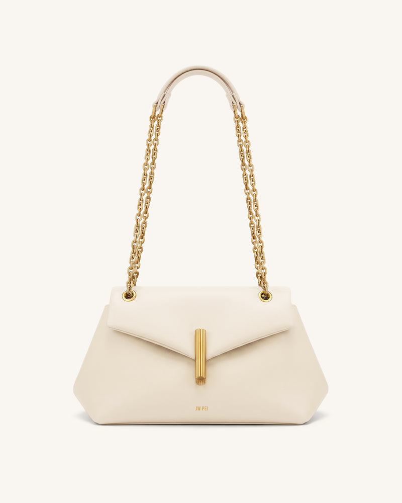 Valerie Chain Flap Shoulder Bag - Cream White