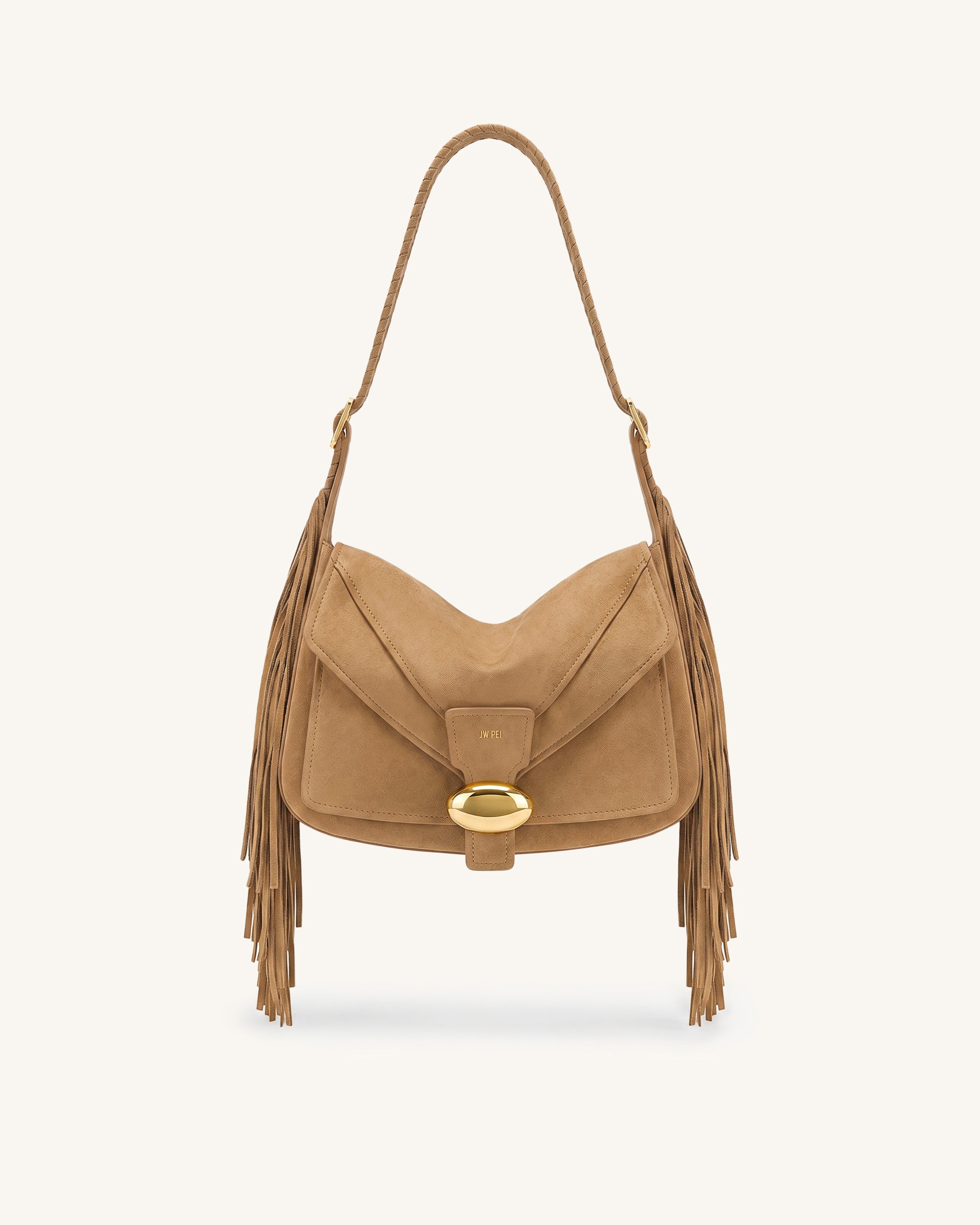Avery Fringe Faux Suede Shoulder Bag - Light Brown
