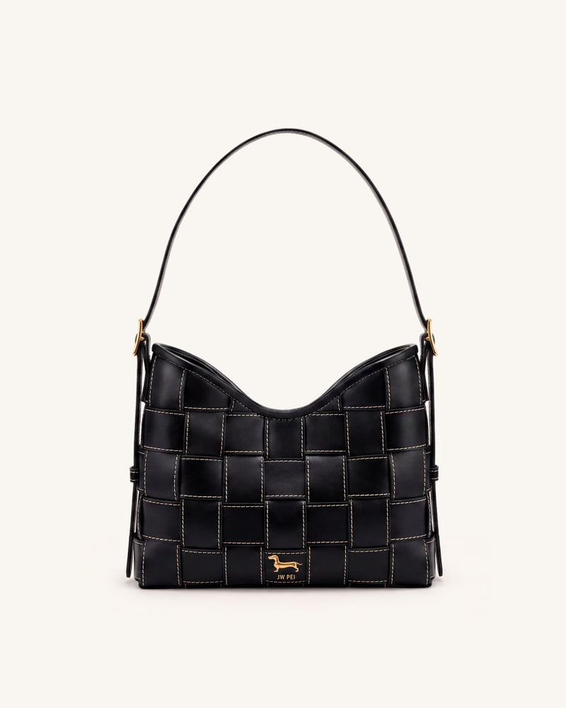 Nadine Dachshund Woven Hobo Bag - Black
