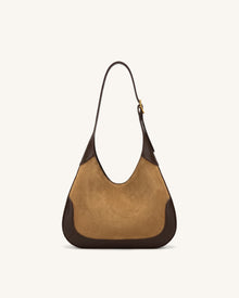 Willow Faux Suede Trim Hobo Bag - Brown