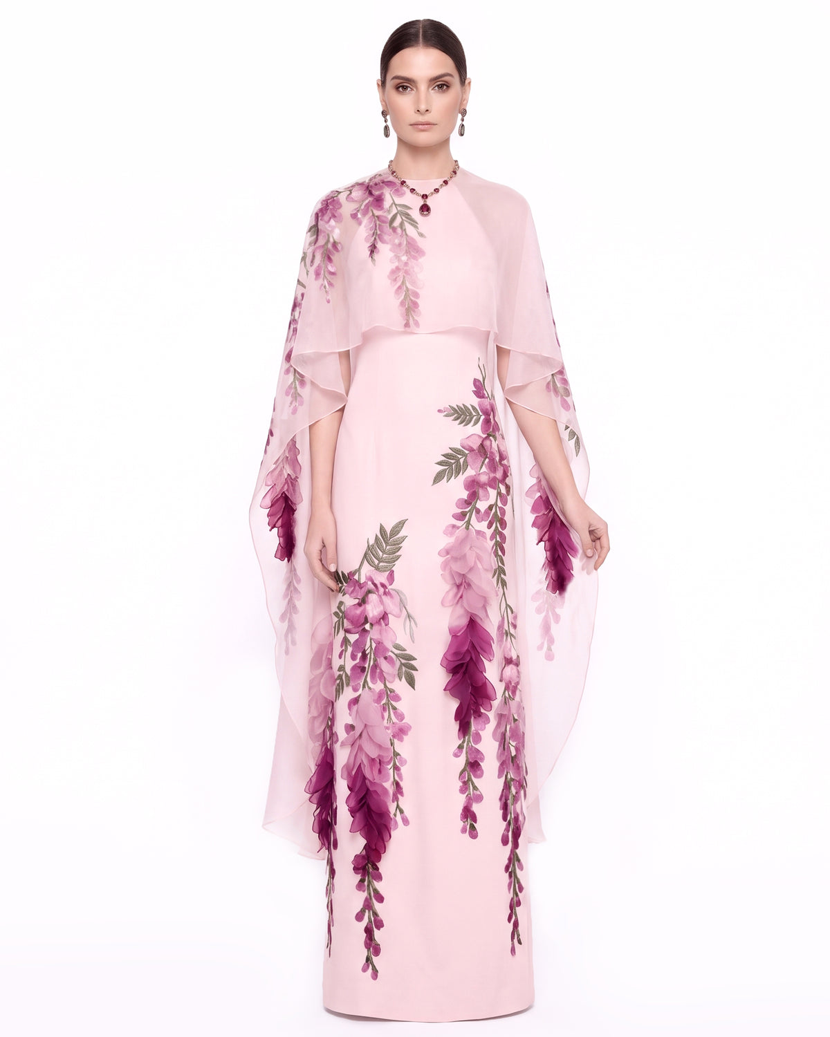 Wisteria Chiffon Cape Maxi Dress - Pale Pink