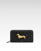 Maeve Quilted Dachshund Metal Emblem Zip Around Wallet - Black
