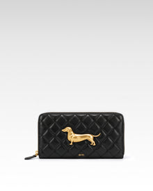 Maeve Quilted Dachshund Metal Emblem Zip Around Wallet - Black