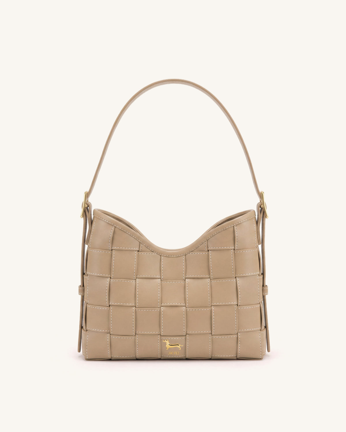 Nadine Dachshund Woven Hobo Bag - Light Khaki