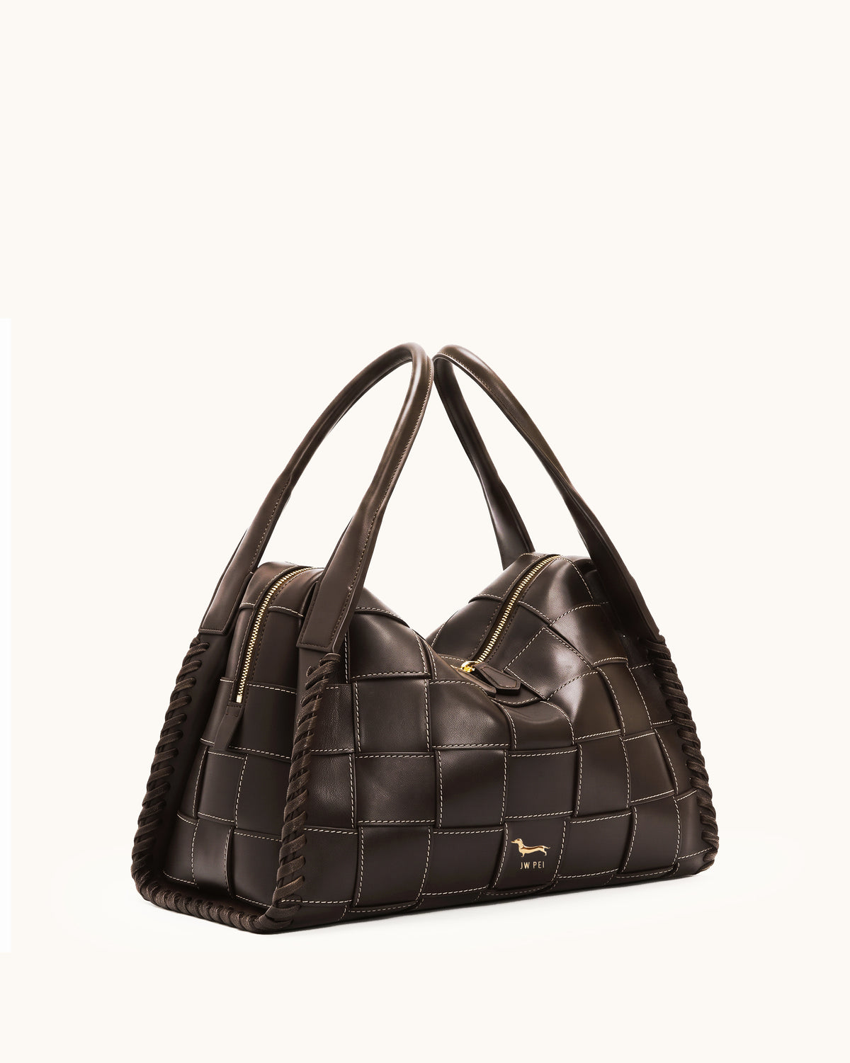 Nadine Woven Double Handle Bag - Dark Brown