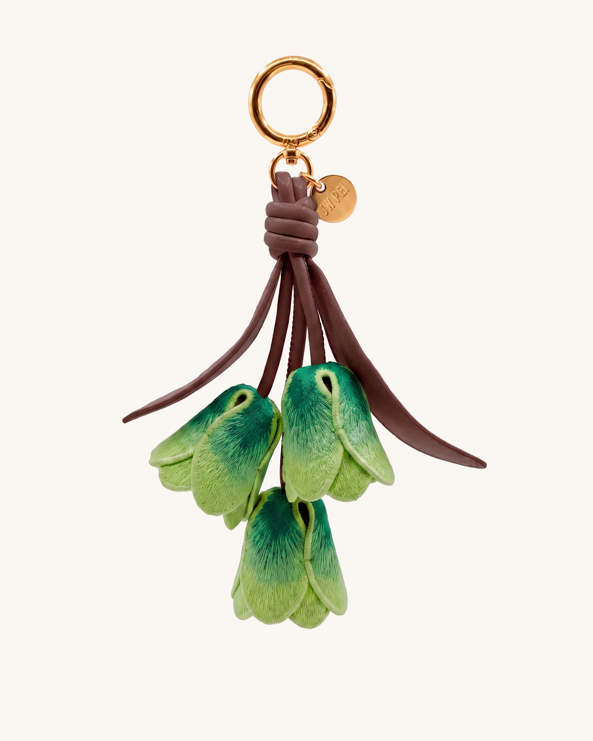 3D Embroidered Tulip Bag Charm - Gradient Green
