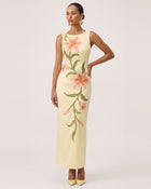Lily Floral Print Sleeveless Column Maxi Dress - Light Yellow