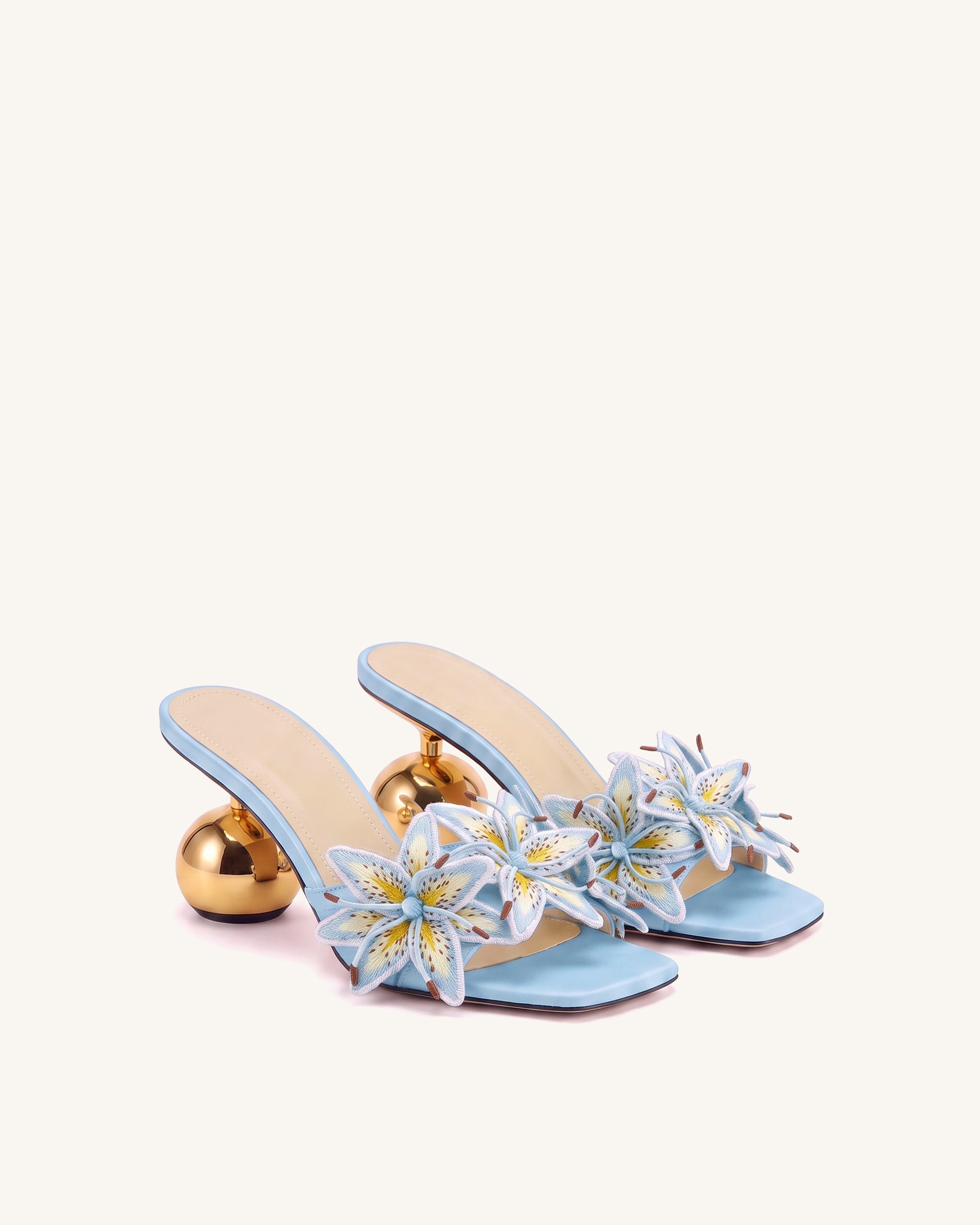 Isadora Lily Floral Sculptural-Heel Mules - Light Blue | JW PEI
