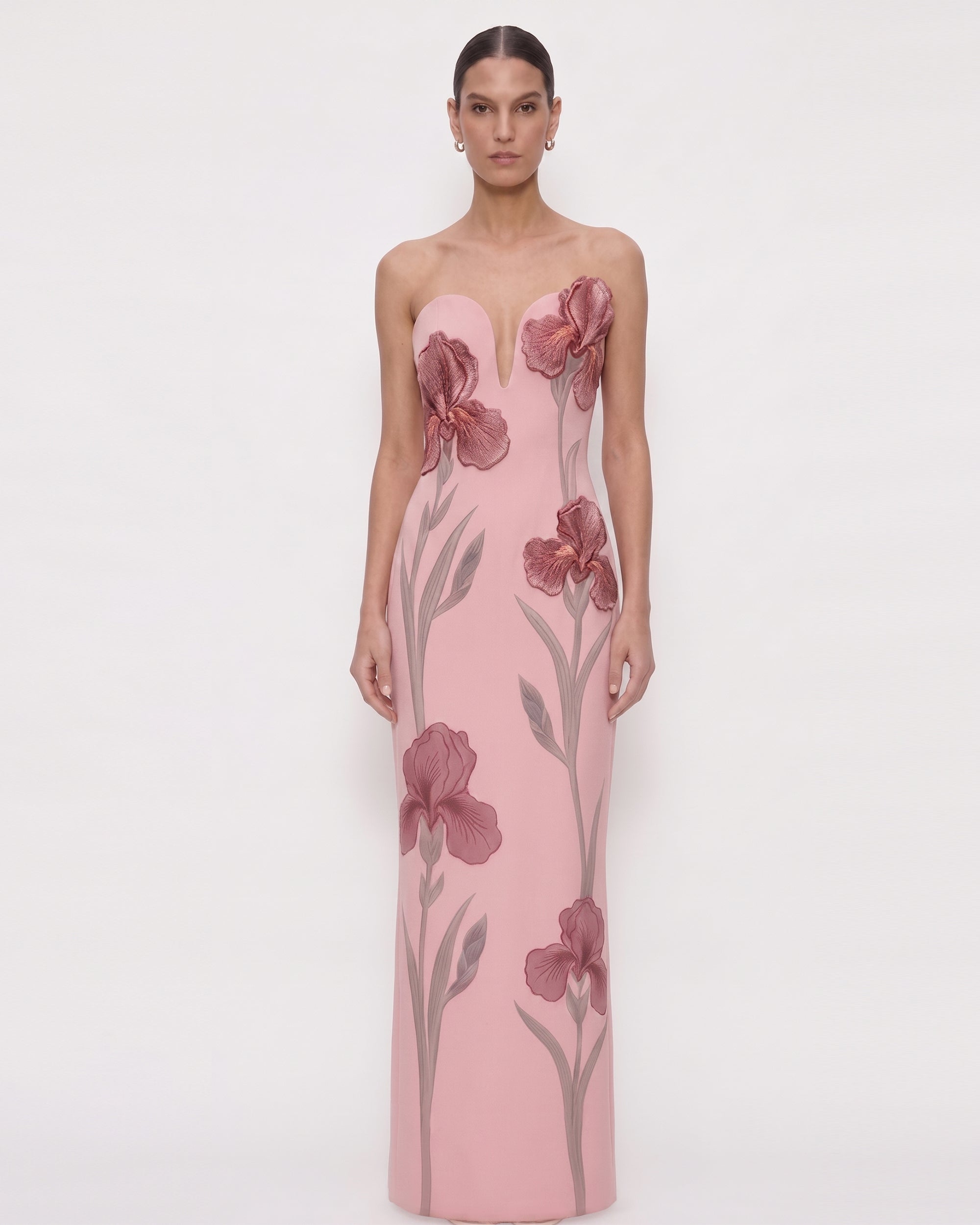 Iris Embroidered Notch Neck Strapless Maxi Dress - Rose Blush