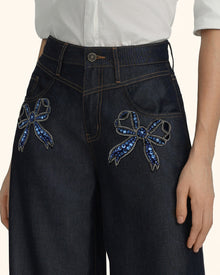 Pocket Rhinestone Bow Wide Leg Jeans - Deep Thoughts Only