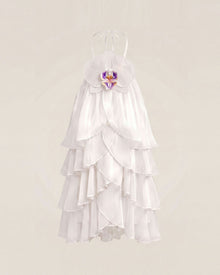 Orchid Embroidered Tiered Halter Mini Dress - White