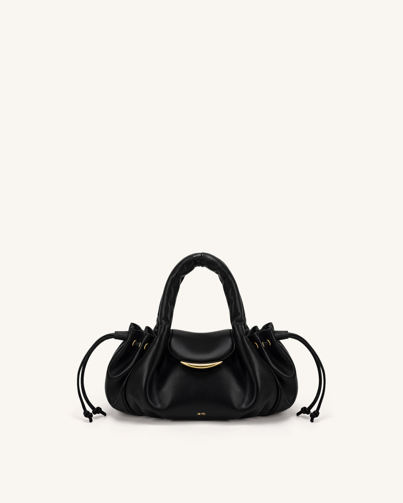 Nerissa Ruched Flap Top Handle Bag - Black