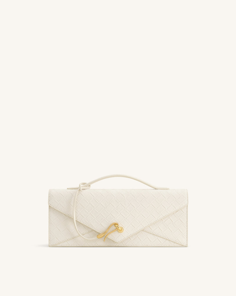 Celeste Faux Suede Woven Textured Envelope Top Handle Bag - White